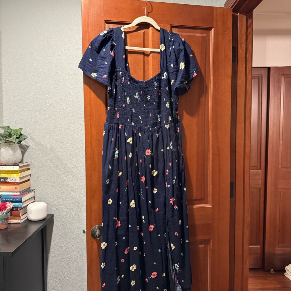 GAP Navy Smocked Dress with Multicolor Floral Dots